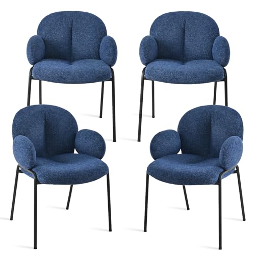 Goeurvant Lot de 4 chaises de Salle à Manger Bleu Foncé avec accoudoirs - Chaises rembourrées Modernes avec Dossier,Pieds réglables en Hauteur,chaises de Cuisine en Chenille pour Salon,Salle à Manger