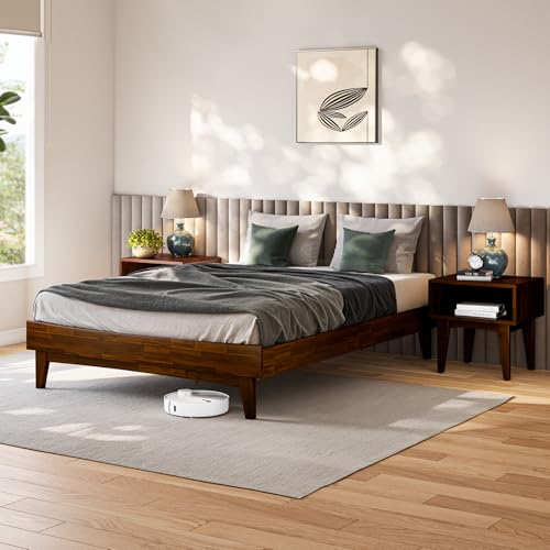 Image of Bme Catherine Queen Platform Bed Frame, Modern Bed Frame Without Headboard, Wooden Low Profile Bed Frame, Acacia Wood Platform Bed Frame, No Box Spring Needed, Supports up to 800lbs - Dark Chocolate