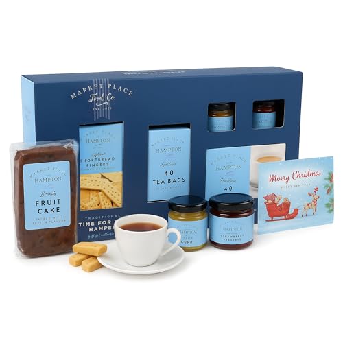 Topline - Tea & Biscuits Gift Set - Traditional Time For Tea Gift Hamper with Strawberry Jam, Lemon Curd, Brandy Fruit Cake & more 300g with Topline Card. Christmas Hamper Gifts for Couples & Stocking Fillers - -31%