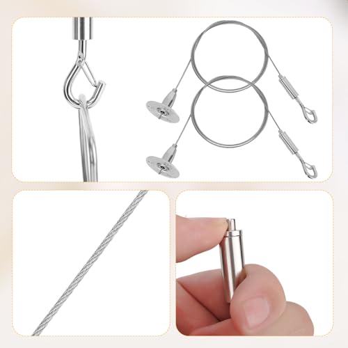 Image of 4pcs Adjustable Hanging Wire Kit, 3.28ft Ceiling Sign Hanger Wire Suspension Cable with Hook for Lights Mirror Painting Photo Billboard Curtain Hanging