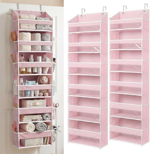 Image of HOMELUX THEORY Over the Door Organizer, 6-Tier, 100D Fabric, Baby Pink 2pc | Over the door shoe organizer, 50 lbs capacity, 12 side mesh pockets, 100D extra thick fabric, Closet & entryway storage
