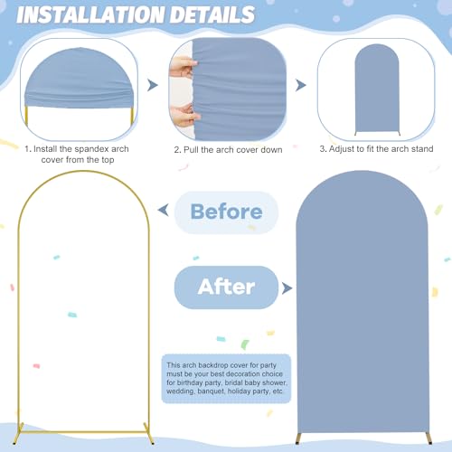 Image of FOTSHARER Dusty Blue Arch Covers 7.2 and 6FT Arch Backdrop Cover Set of 2 Spandex Arch Covers Stretchy Backdrop Wedding Arches Stand Covers for Party Birthday Baby Shower Banquet Ceremony Decor