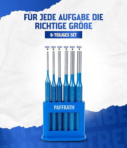 Paffrath® Splintentreiber Set 6-teilig (2–8 mm) – Durchschlag Set aus Chrom-Vanadium-Stahl – Präzise geschliffene Spitzen – Robuste, lackierte Schäfte – Made in Germany