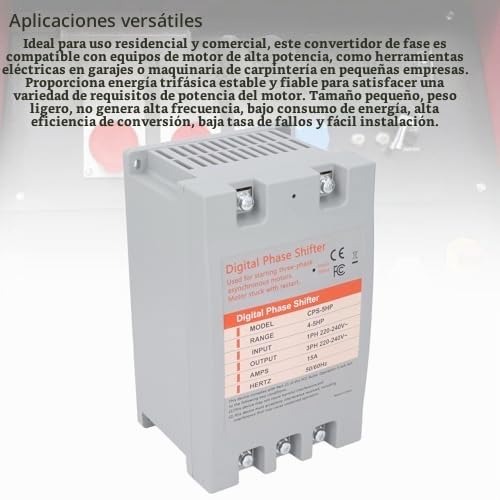 Convertidor Monofásico a Trifásico de 5 Caballos de Fuerza, Convertidor de Fase Digital para Conversión de Energía de Equipos de Motor para Herramientas de Garaje y Maquinaria de