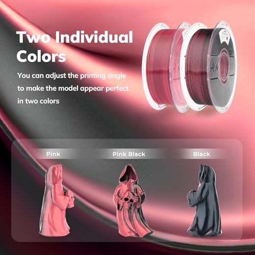 Image of AMOLEN Silk PLA 3D Printer Filament, Dual Color Pink Black PLA 1.75mm, Shiny Color Change Filament 3D Printing PLA Filament for Most FDM 3D Printer, 1kg Spool(2.2lbs)