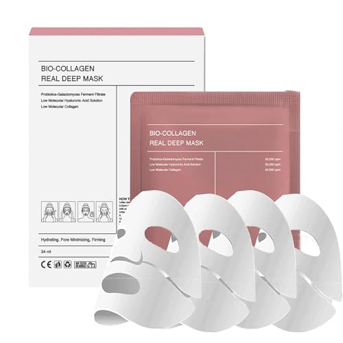 Bio-Collagen Real Deep Mask, Masque de collagène natur bio - Masque4 Pièces Masque Collagene Visage,Masque Collagene,Masque Hydratant Visage pour les Peaux(Rosa weiß) (pink white)