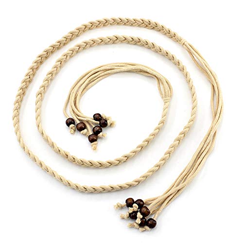 YUANMEI Estilo Étnico Retro Anudado Cintura Cadena Cuentas Cera Cuerda Falda Popular Cinturón Decorativo Corbata Femenina , Beige