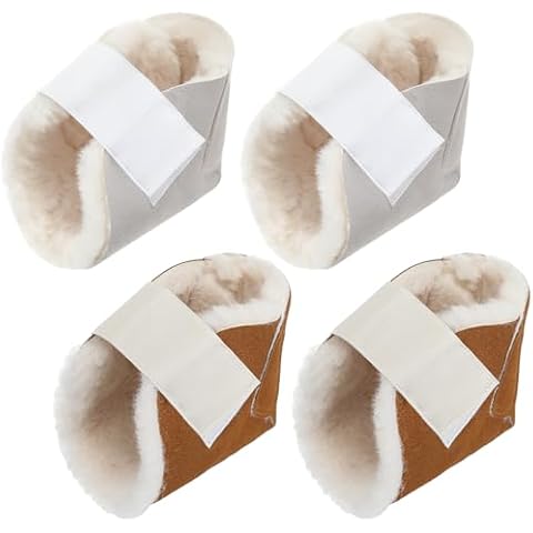 Jeere 2 Pairs Heel Protector Boot Sheepskin Heel Protectors Soft Foot Cushions Pads with Securing Strap for Protect Feet Ankle Heel Pressure Bed Sores(Beige, Brown) Cover