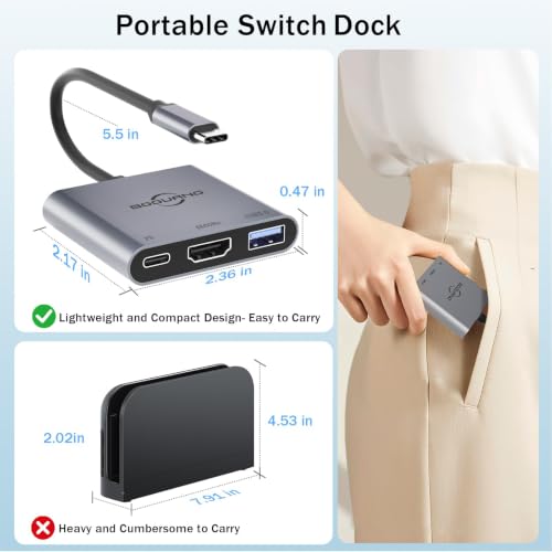Image of Switch Dock 4K@60Hz TV Adapter Portable TV Docking usbc to hdmi Station for Switch 1 / OLED /Steam Deck /3 in 1 100W PD / USB3.0 / HDMI2.0 Type c Hub