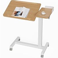 Rolanstar Table d’appoint réglable en Hauteur avec roulettes verrouillables, Plateau inclinable et rebords de sécurité, à Double Surface pour télétravail ou Lecture (chêne Clair)