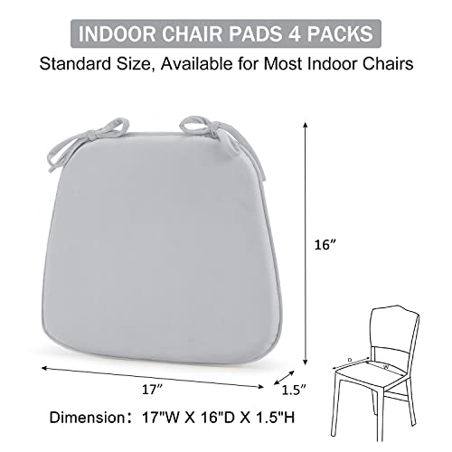 Downluxe Indoor Chair Cushions For Dining Chairs, Dutch Velvet Fabric Memory Foam Chair Pads With Ties For Kitchen, Dining Room And Bedroom, 17" X 16" X 1.5", Light Grey, 4 Pack #TOP5
