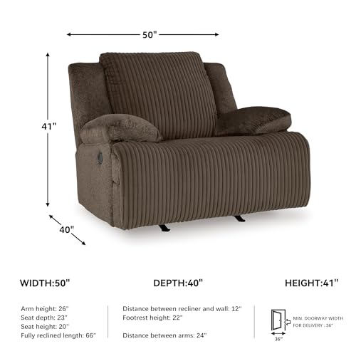 Signature Design by Ashley Top Tier Rocker Recliner Chair, Oversized Wide Seat, Cozy Corduroy Velvet Polyester Upholstery, Manual Pull Tab Lounge Chair for Living Room, No Assembly Required, Chocolate - image 2