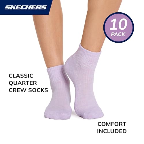 Image of Skechers Women's 10-pack Half Terry Classic Quarter Crew Socks, Comfort-fit & Cushioned Footbed
