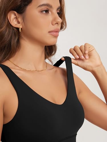 ODODOS Women's Longline U-Back Sports Bra V-Neck Padded Yoga Workout Wirefree Tank Top4