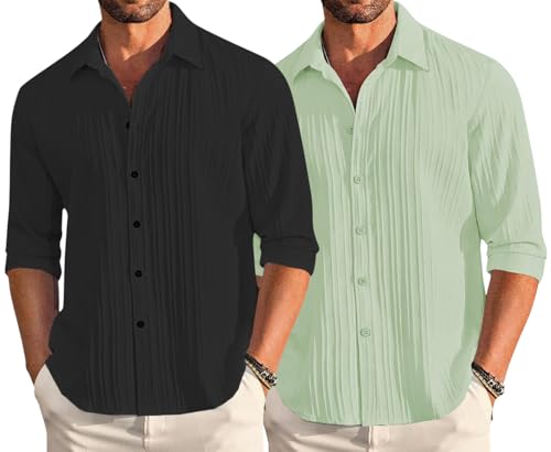 Image of Leriya Fashion Shirt for Man New |Textured Shirts for Men | Long Sleeve Button Down Shirt |Beach Holiday Trendy Evening & Vacation Outfit