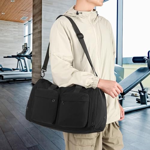 Travel Duffle Bag Foldable Gym Bag Sturdy Organizer with Zipper Waterproof with Shoe Compartment for Outdoor Fitness Storage, Black4