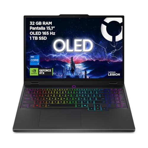Lenovo Legion 5 Gen 10 Gaming-Laptop IA 15,1 Zoll WQXGA OLED (Intel Core i7-13650HX, NVIDIA GeForce RTX 5070, 32 GB RAM, 1 TB SSD, Wi-Fi 7, ohne Betriebssystem), spanische RGB-Tastatur, Schwarz