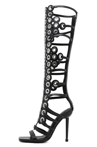 Image of STUPMARY Women Peep Toe Sandals Cut-outs Cross-tied Lace Up High Heeled Gladiator Sandals Zipper Over The Knee Bootie Summer