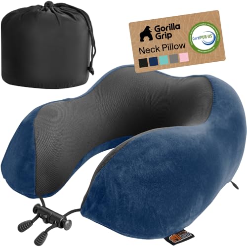 GORILLA-GRIP-Travel-Neck-Pillow-for-Airplanes-Travel-Essentials-Navy GORILLA GRIP Travel Neck Pillow for Airplanes, Travel Essentials, Navy - Image 1