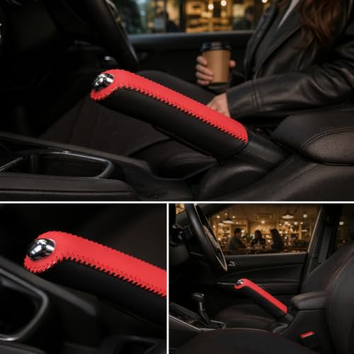 Image of Car Gear Cover, Handbrake Protection for Daily Driving, Red Leather Handbrake Cover for Enhanced Grip, Universal Car Gear Knob Cover for Interior Protection, Car Accessory Interior All
