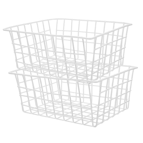 LALADEFIEE 2 piezas Cestas de Alambre para Congelador Organizador Metálico Apilable Almacenamiento Refrigerador Blancas Multifuncionales para Cocina