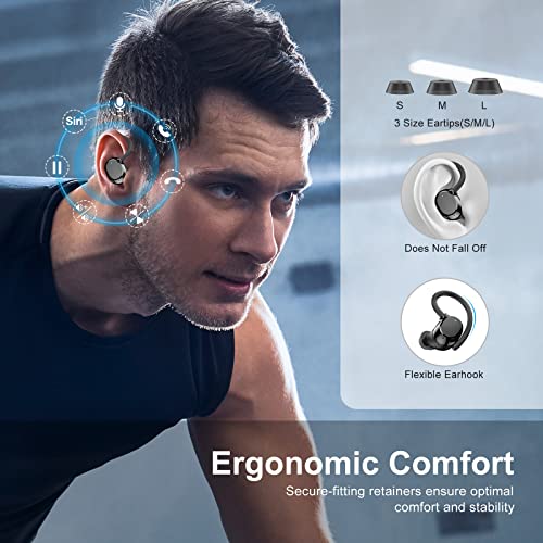WUYI Bluetooth 5.3 Kopfhörer Sport, In Ear Kopfhörer Kabellos Stereo mit HD Mic, 48 Std Spielzeit mit Ladekoffer LED Anzeige, Tiefer Bass, IP7 wasserdichte Lauf Kopfhörer mit Ohrhaken für Sport – Bild 7