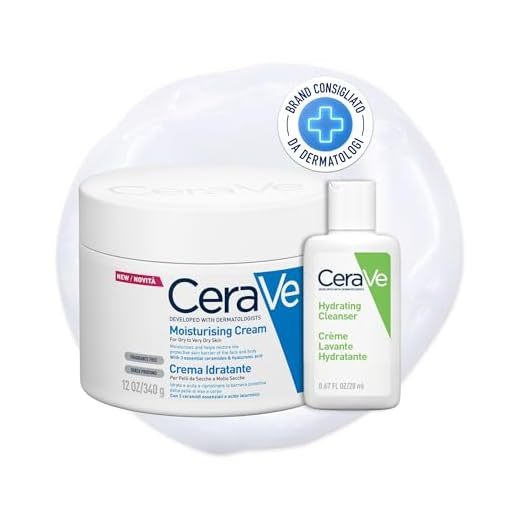 CeraVe Kit Corpo e Viaggio, Crema Idratante Viso e Corpo, Per Pelle Secca, Con Acido Ialuronico, 340 g + Detergente Idratante Viso da Viaggio, Per Pelli da Normali a Secche, 20 ml