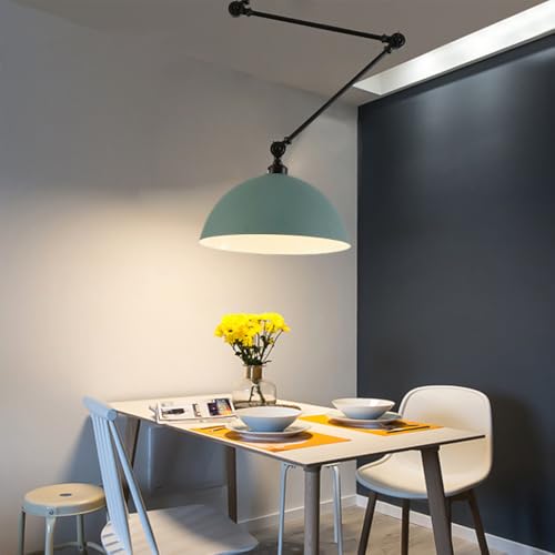 Lámpara Colgante Industrial con Brazo Articulado, Pantalla Metálica Semiesférica, Base E27, para Cocina y Comedor, sin bombilla (verde)