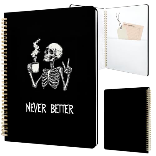 Image of Cute Spiral Notebook 8.5 x 11 Graph Paper Journal A4, Skeleton | 70 page, Note Book with Pocket, Large, Big, Hard Cover, Aesthetic, Pretty Design, for Women, Girls, Kawaii