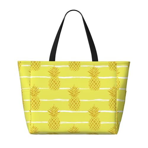 Gold Pineapple Large Beach Tote Bag for Women Extra Large Capacity Waterproof Sandproof Pool Bag Suitable for Gym Swimming Pool Travel Groceries2