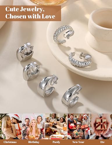 Image of BESTEEL 3Pairs Clip on Earrings for Women Trendy Hypoallergenic 14K Gold Plated Chunky Tube Croissant Waterdrop Clip-on Hoop Earrings Set Fake Jewelry Non Pierced Ears