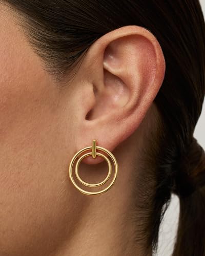 PAVOI 18K Gold Plated Statement Door Knockers Stud Earrings for Women | Interlock Ring Dangle Earrings2