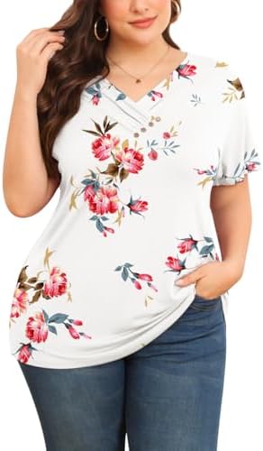 TIANZHU Womens Plus Size Tops V Neck Tunic Shirt for Women Blouses & Button-down Shirts Business Casual Tops