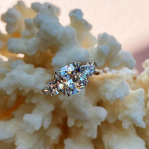 Classic Three Stone Cushion Cut Solitaire Engagement Ring Square Sterling Silver Anniversary Bridal Ring4