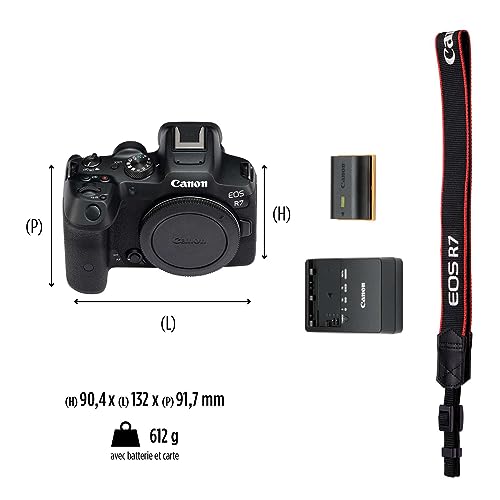 Canon EOS R7 (Boîtier) - Appareil Photo Hybride - Capteur APS-C 32,5 MP, Autofocus CMOS Dual Pixel II - Appareil Photo Numérique 4K 60p, Prise de Vue en Continu Jusqu’à 15 ips - Bluetooth, Wi-Fi, WLAN