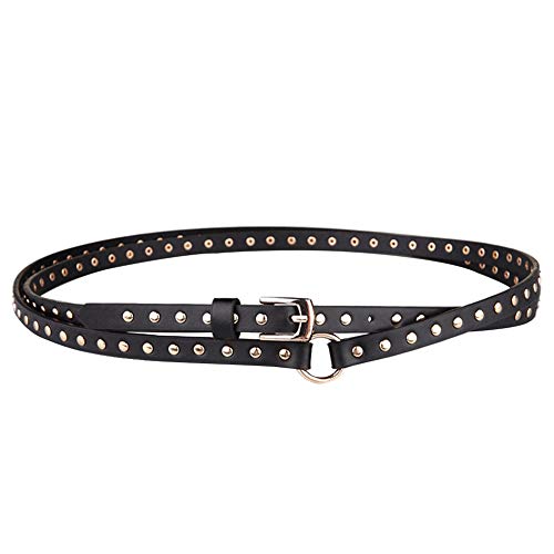 Women's Double Punk Belt Faux Leather Thin Studded Belts Suitable for Jeans Female Black