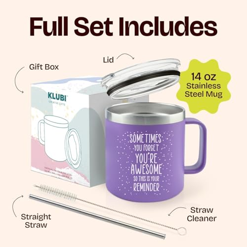 KLUBI Birthday Gifts for Women Who Have Everything Sometimes You Forget You Are Awesome Gifts for Women Birthday Gifts for Mom From Daughter 14oz Purple Mug Gifts Baskets for Women Fun Teacher Gift