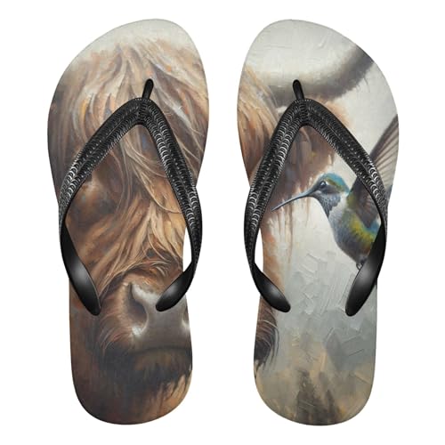 Burbuja Cow Humming Bird Flip Flops for Women Men, Soft Thong Sandals Rubber Slippers for Pool Beach Essentials