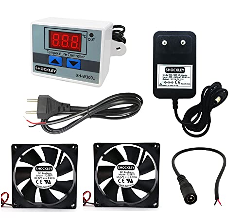 Image of Shockley XH-W3001-50 to 110c Intelligent Digital Thermostat temperature controller combo (220V / 1500W) + 2 Piece FAN + MAINS POWER CORD + DC Female Jack + 12v 1Amp Adapter