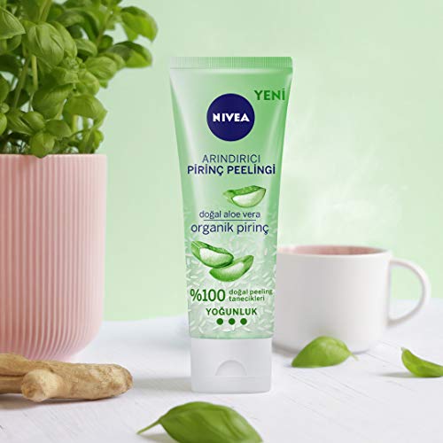NIVEA Arındırıcı Organik Pirinç Peeling 75 ml, Karma Ciltler, Aloe Vera ile Yüz Bakım, Cildi Arındırır, Etkili Yüz Temizleme