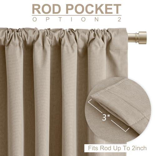 Image of 100% Blackout Shield Brown Linen Blackout Curtains for Bedroom 102 Inches Long, Back Tab /Rod Pocket Living Room Drapes, Thermal Insulated Blackout Curtains 2 Panels Set, 50 inch W x 102 inch L,Copper Brown