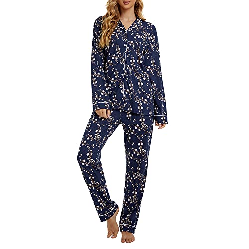 Image of Tugege Pajamas Set Long Sleeve Sleepwear Womens Button Down Nightwear Pj Sets