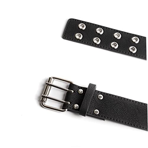 2pcs Men Stylish Leather Belt Double Buckle Belt for Jeans Air Hole Design3