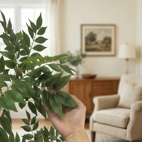 6.5FT Artificial Sumac Tree Faux Mahonia Fortunei Tree with White Pot for Home Decor 76inch Tall Real Touch Leaves Large Realistic Lifelike Low-Maintenance Fake Floor Plant Indoor Outdoor Office by LONLAM - Used condition - Image 6