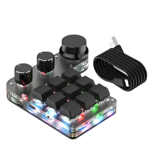 Asyduey Teclado Macro Personalizado Intercambiable en Caliente, Mini, 9 Teclas, 3 Botones, Programa RGB, 18 Caracteres, Inalámbrico, BT, Macropad Mecánico para Gamers.