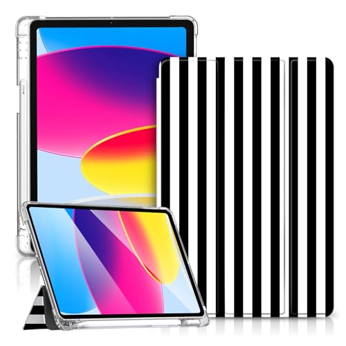Coque iPad 2025 à rayures pour travailler au café avec porte-stylet pratique