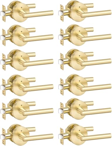 Image of Goldenwarm 12 Pack Gold Door Handles Interior, Brushed Gold Privacy Door Levers for Bedroom Bathroom, Heavy Duty Reversible Keyless Door Lever Left Right Handing