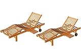 ASS ALEOS. 2 Stück echt Teak Sonnenliege Gartenliege Strandliege Holzliege Holz vielfach verstellbar mit Tischablage sehr robust Modell 2X Cozy