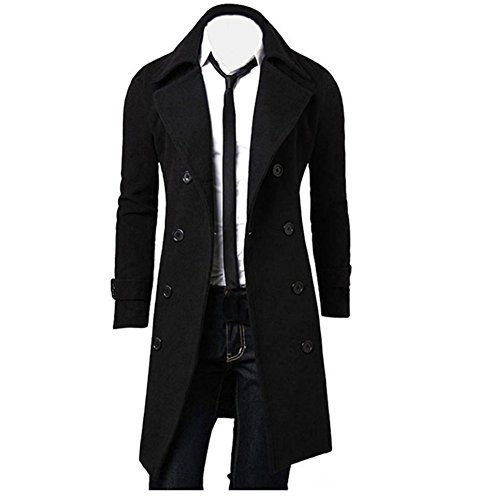RETUROM Ropa de Abrigo para Hombre, Invierno Hombres Slim Trench Doble Pecho Chaqueta Larga Capa (M, Negro)