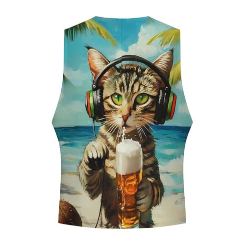 Beer Cat Men's Suit Vest Slim Fit Business Dress Party Pattern Waistcoat Vest Top4
